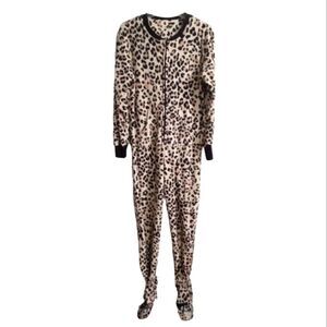French Jenny Intimates Cheetah Print Onesie Cat Face Footies Size S 4 - 6